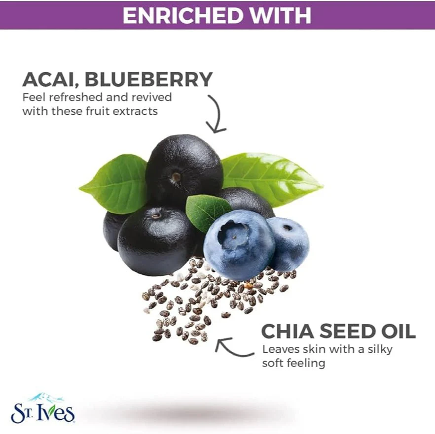 St. Ives Revitalising Sheet Mask - Acai, Blueberry & Chia Seed Oil - Image 3